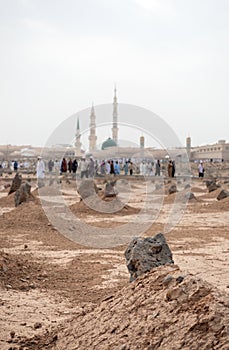 Ancient graves in Jannat Al Baqi Cemetery in Medina